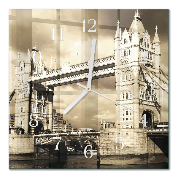 Horloge murale carrée London bridge en sépia