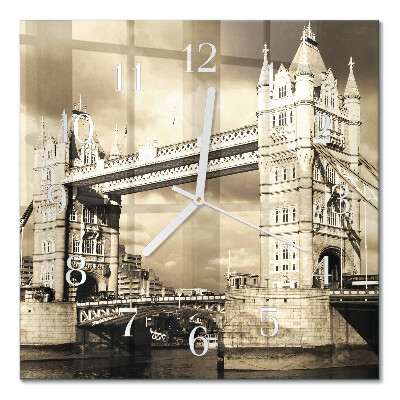 Horloge murale carrée London bridge en sépia