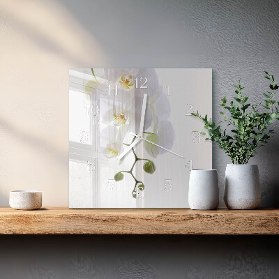 Horloge carrée en verre Orchidée