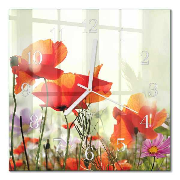 Horloge carrée en verre Coquelicots