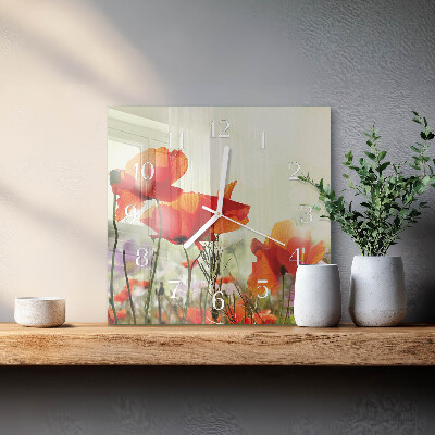 Horloge carrée en verre Coquelicots