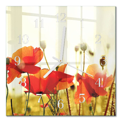 Horloge carrée en verre Coquelicots