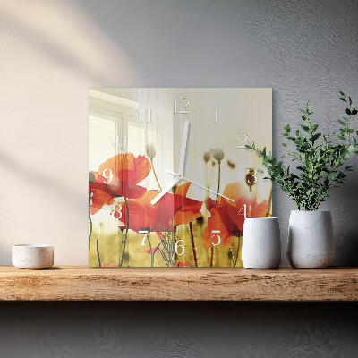 Horloge carrée en verre Coquelicots
