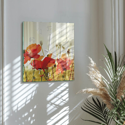 Horloge carrée en verre Coquelicots