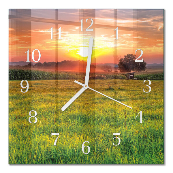 Horloge carrée en verre Paysage de prairie