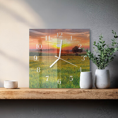 Horloge carrée en verre Paysage de prairie