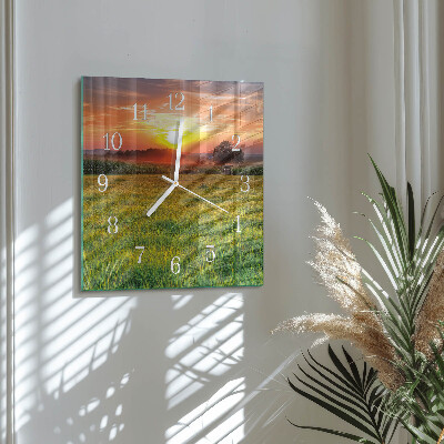 Horloge carrée en verre Paysage de prairie