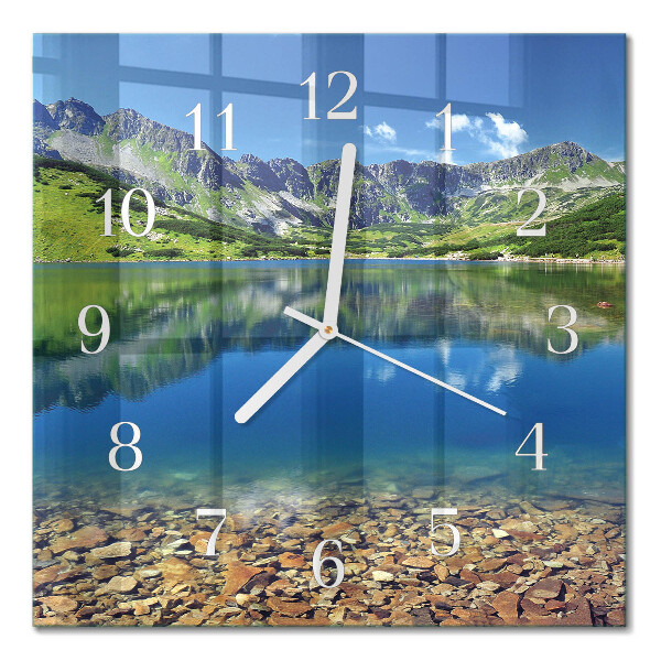Horloge carrée en verre Lac de montagne
