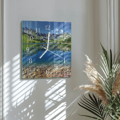 Horloge carrée en verre Lac de montagne