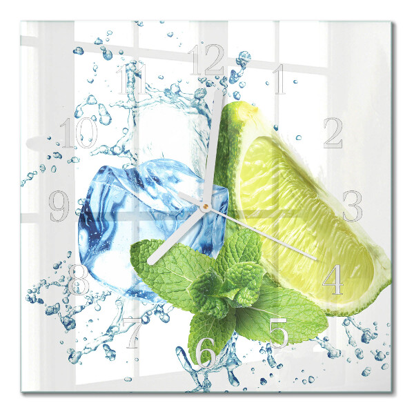 Horloge carrée en verre Citron vert et menthe