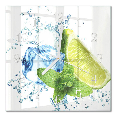 Horloge carrée en verre Citron vert et menthe