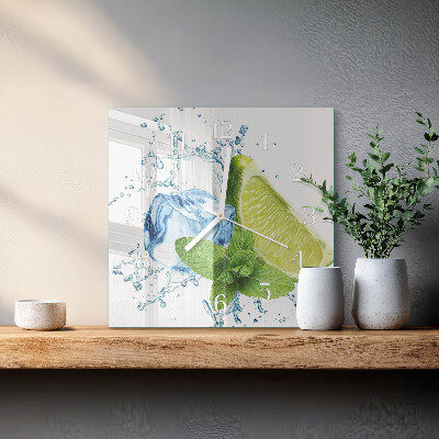 Horloge carrée en verre Citron vert et menthe
