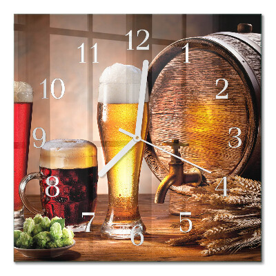 Horloge carrée en verre Un tonneau de bière