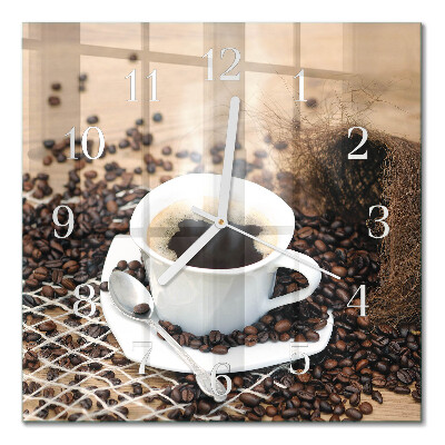 Horloge carrée en verre Une tasse de café