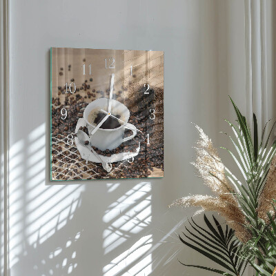 Horloge carrée en verre Une tasse de café