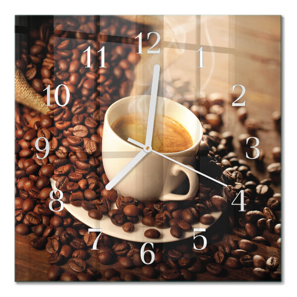 Horloge carrée en verre Une tasse de café