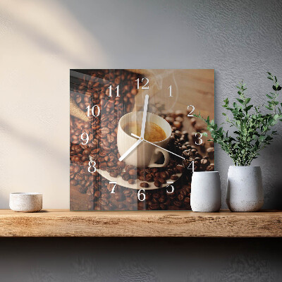 Horloge carrée en verre Une tasse de café