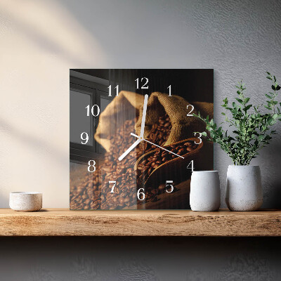 Horloge carrée en verre Café en grains