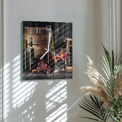 Horloge carrée en verre Un tonneau de vin