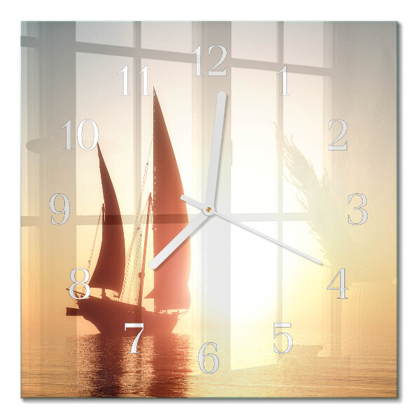 Horloge carrée en verre Voilier