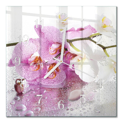 Horloge carrée en verre Orchidée