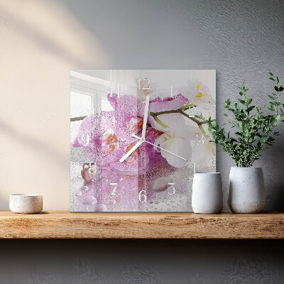 Horloge carrée en verre Orchidée