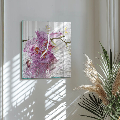 Horloge carrée en verre Orchidée