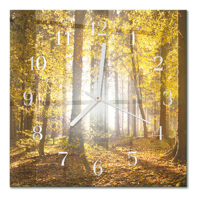 Horloge carrée en verre L'automne en forêt