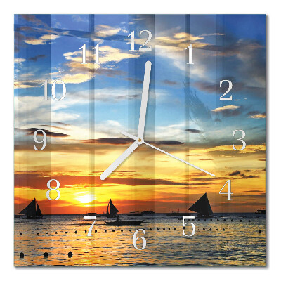 Horloge carrée en verre Coucher de soleil