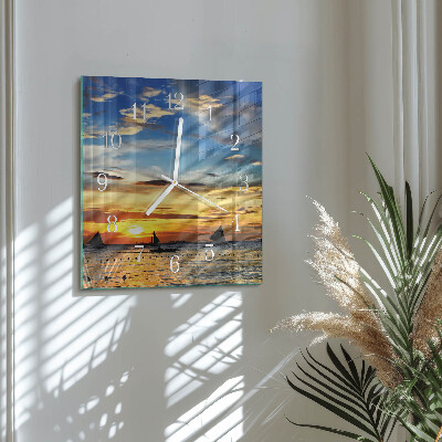 Horloge carrée en verre Coucher de soleil