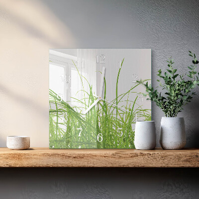Horloge carrée en verre Herbe