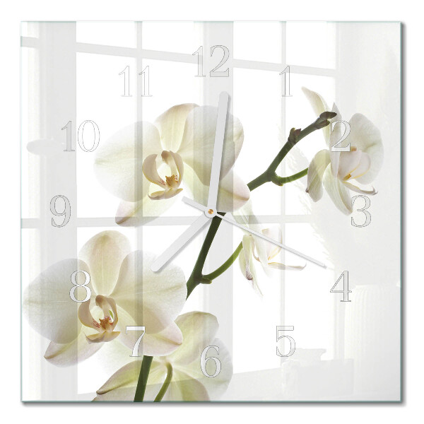 Horloge carrée en verre Orchidée