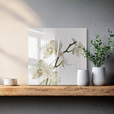Horloge carrée en verre Orchidée