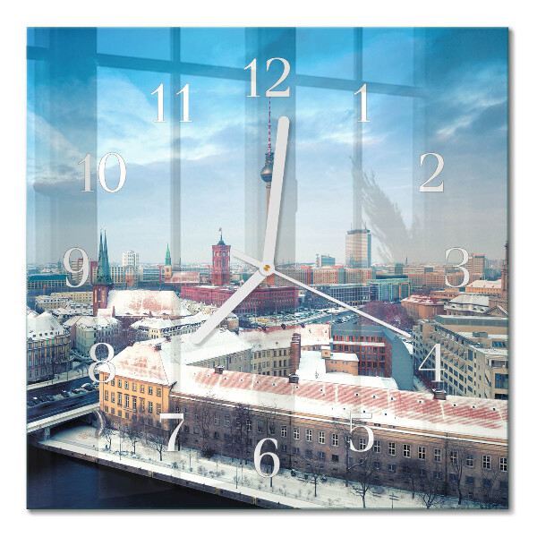 Horloge carrée en verre Ville d'hiver