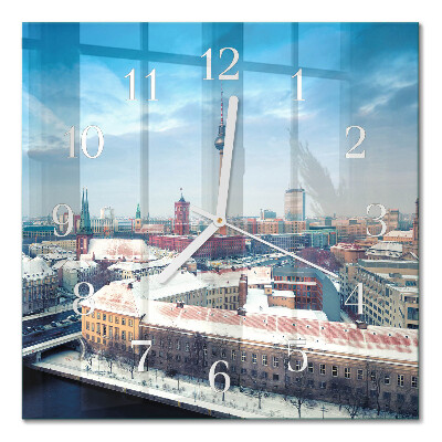 Horloge carrée en verre Ville d'hiver