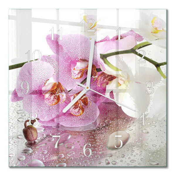 Horloge carrée en verre Orchidée