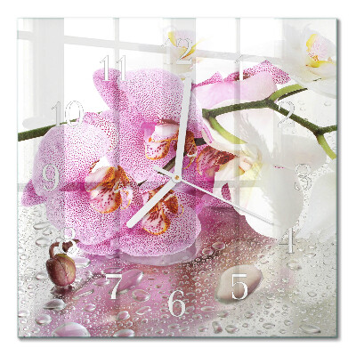 Horloge carrée en verre Orchidée