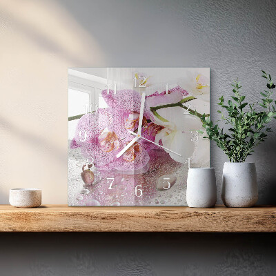 Horloge carrée en verre Orchidée