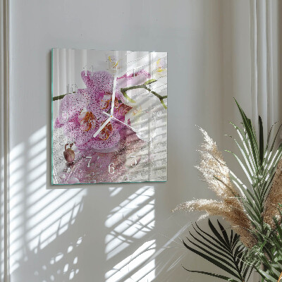 Horloge carrée en verre Orchidée