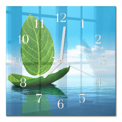 Horloge carrée en verre Feuilles