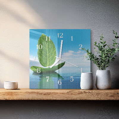 Horloge carrée en verre Feuilles