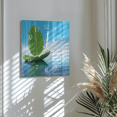 Horloge carrée en verre Feuilles