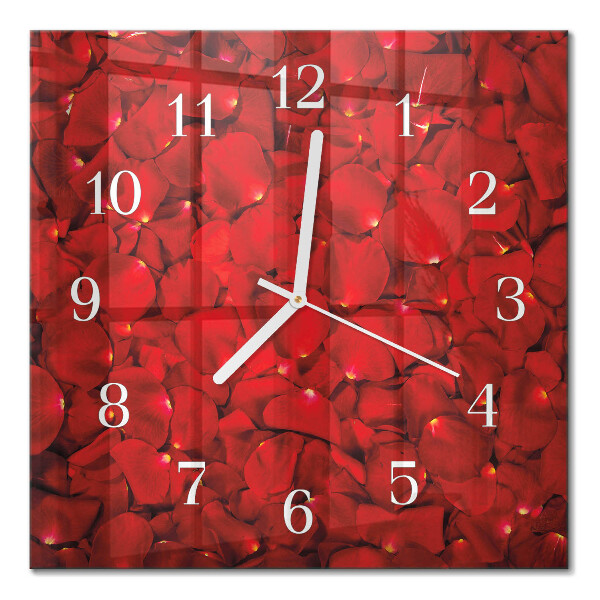 Horloge carrée en verre Pétales de rose