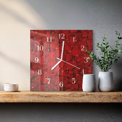 Horloge carrée en verre Pétales de rose