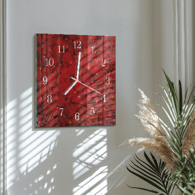 Horloge carrée en verre Pétales de rose