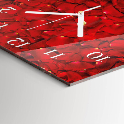 Horloge carrée en verre Pétales de rose