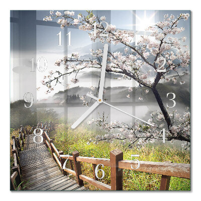 Horloge carrée en verre Printemps