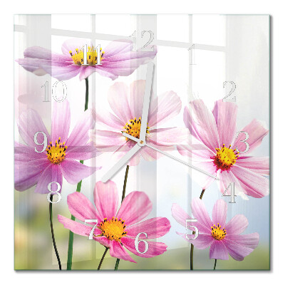 Horloge carrée en verre Fleurs
