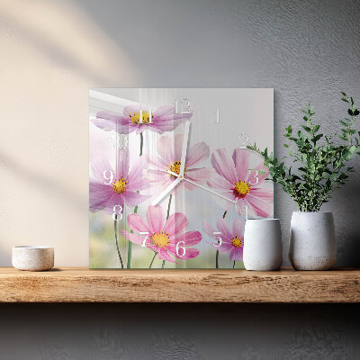 Horloge carrée en verre Fleurs