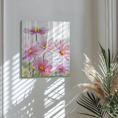 Horloge carrée en verre Fleurs